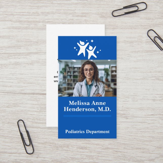 Young Woman Doctor Smiling in Office Business Card (Front/Back In Situ)