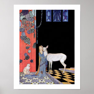 Young woman embracing a doe poster