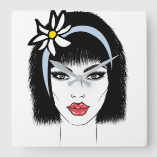 Young Woman Glamour Portrait Square Wall Clock