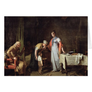 Young Woman Helping an Unfortunate Family