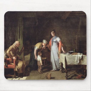 Young Woman Helping an Unfortunate Family Mouse Mat