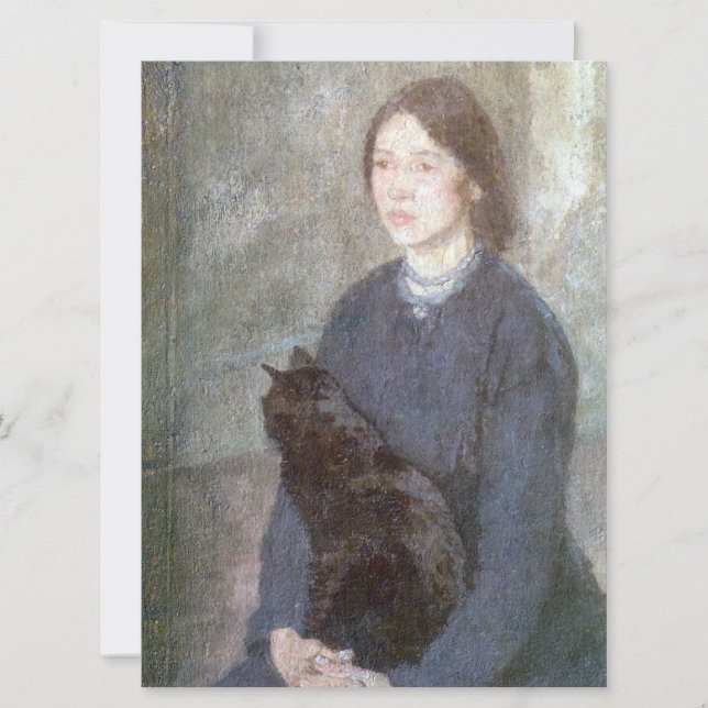 Young Woman Holding a Black Cat (by Gwen John) Card (Front)