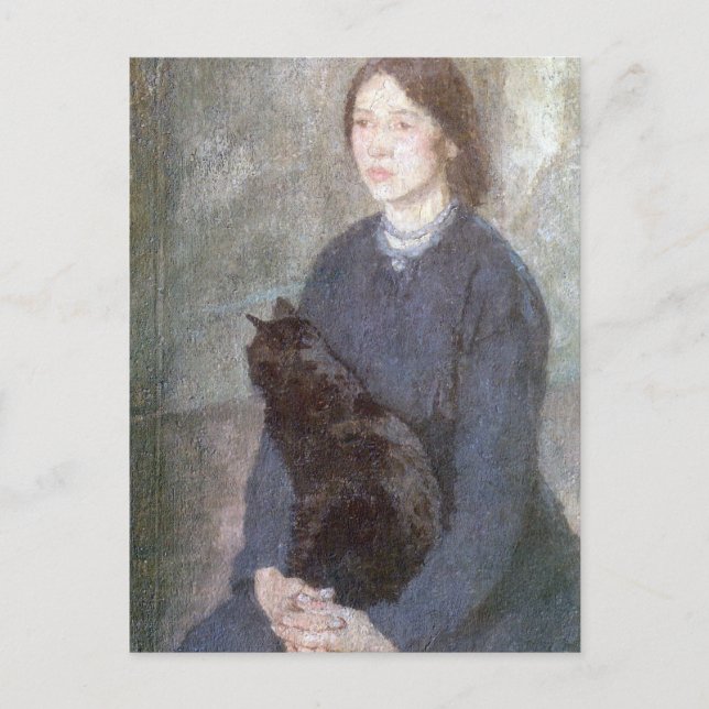 Young Woman Holding a Black Cat - Gwen John Postcard (Front)