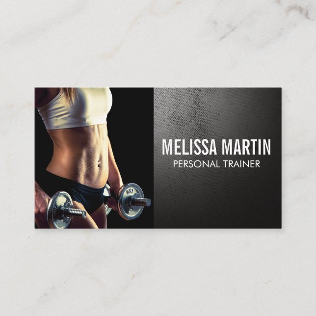 Young Woman Holding Dumbbell  Business Card (Front)