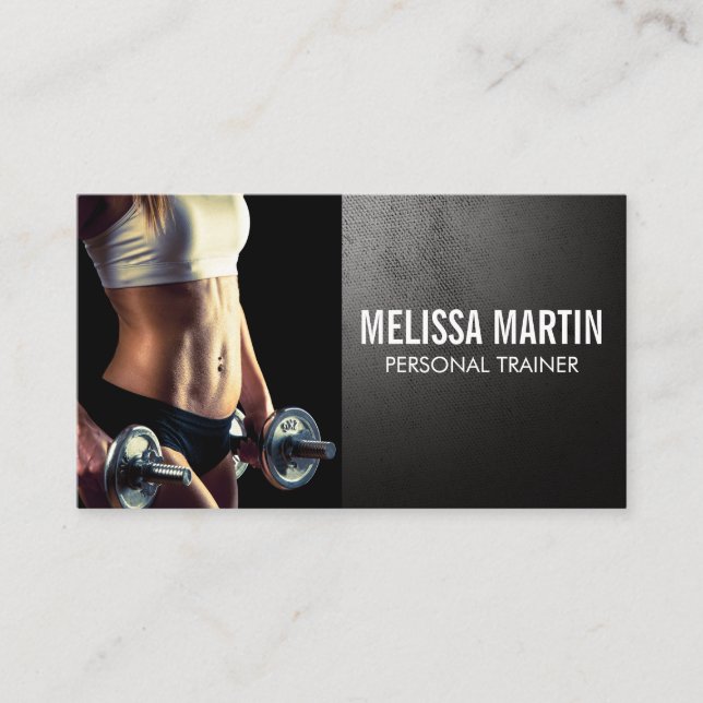 Young Woman Holding Dumbbells  Business Card (Front)