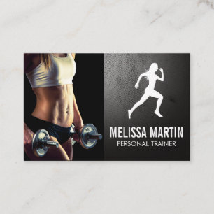 Young Woman Holding Dumbbells   Fitness Logo Business Card