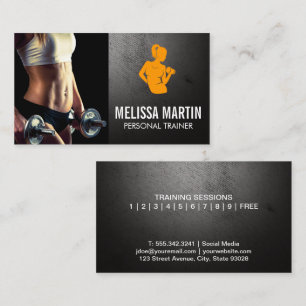 Young Woman Holding Dumbbells   Fitness Logo Business Card