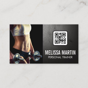 Young Woman Holding Dumbbells QR Code Business Card