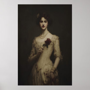 Young Woman Holding Wilted Rose, Gothic Victorian Poster