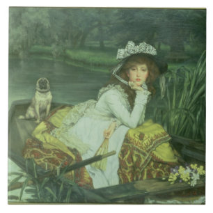 Young Woman in a Boat, or Reflections, c.1870 (oil Tile