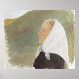 Young Woman in Black with Scarf Poster