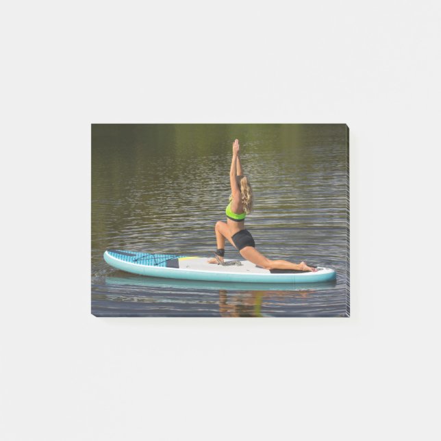 Young woman in warrior 1 pose on SUP Post-it Notes (Front)