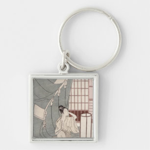 Young woman kneeling by her mosquito net, 1766 key ring