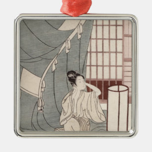 Young woman kneeling by her mosquito net, 1766 metal tree decoration