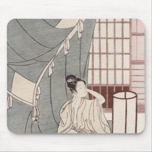 Young woman kneeling by her mosquito net, 1766 mouse mat