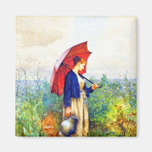 Young Woman Knitting by Daniel Ridgway Knight  Magnet