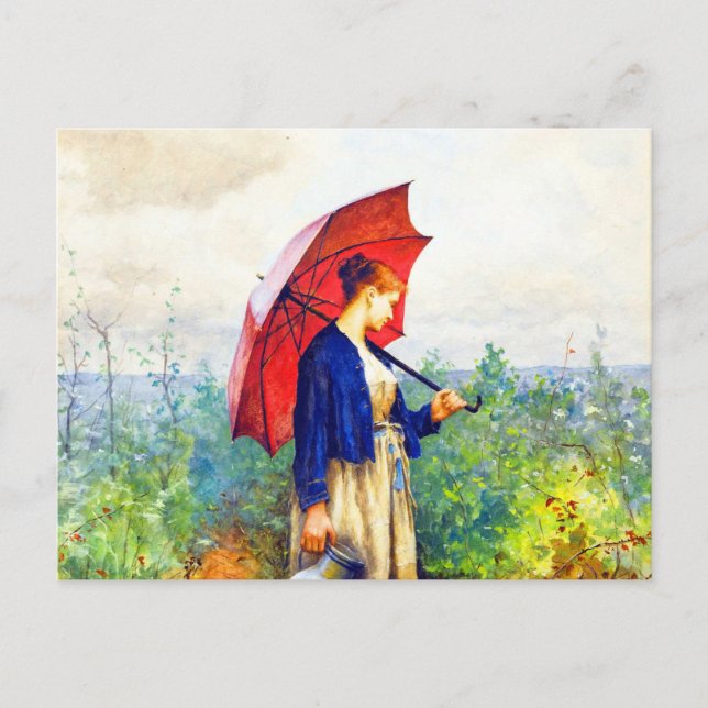 Young Woman Knitting by Daniel Ridgway Knight Postcard (Front)