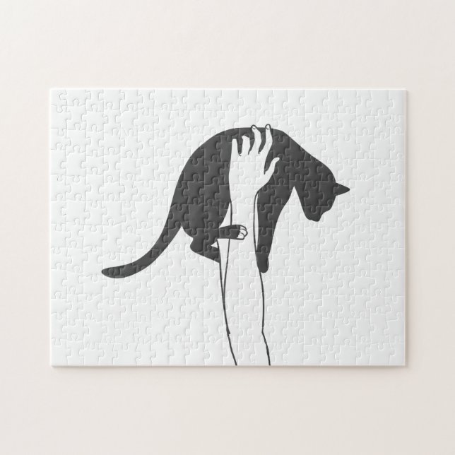 Young woman lifting cat - Choose background colour Jigsaw Puzzle (Horizontal)