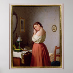 Young Woman Plaiting her Hair Poster