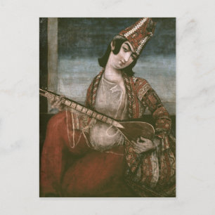 Young Woman Playing a Guitar Postcard