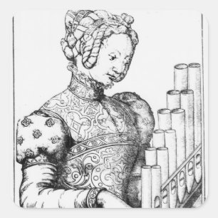 Young Woman Playing a Portative Organ Square Sticker