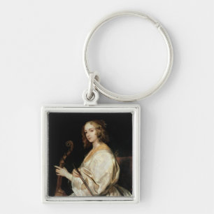 Young Woman Playing a Viola da Gamba Key Ring