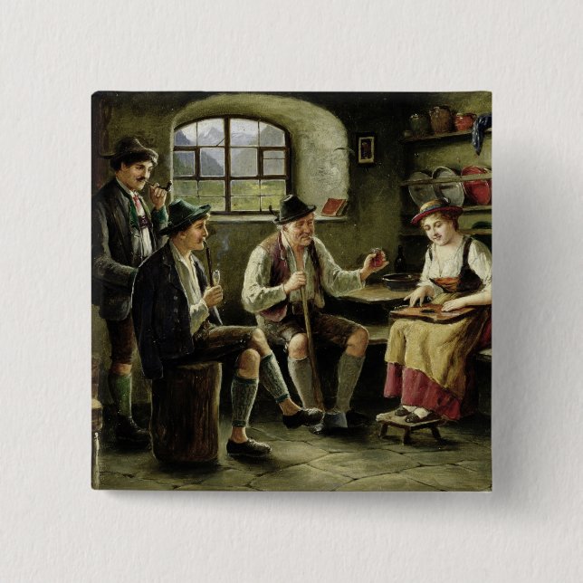 Young Woman Playing a Zither 15 Cm Square Badge (Front)