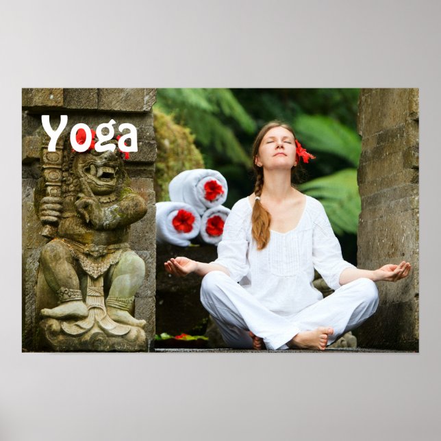 Young woman practices yoga poster (Front)