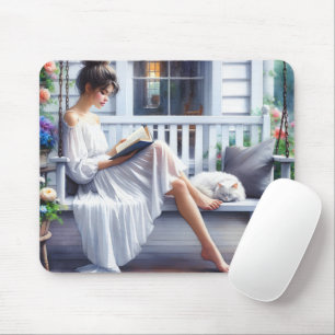 Young Woman Reading A Book Mouse Mat