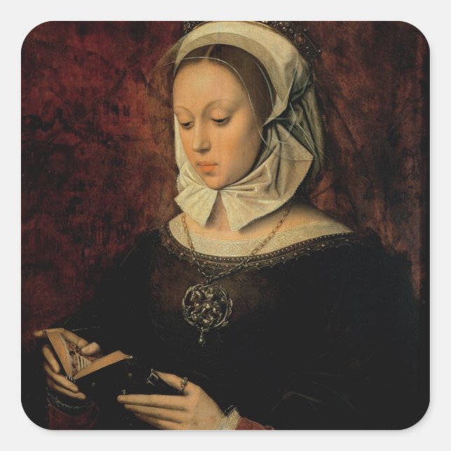 Young Woman Reading a Book of Hours (oil on panel) Square Sticker (Front)