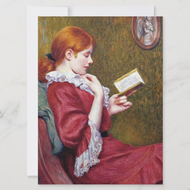 Young Woman Reading a Good Book Card (Front)