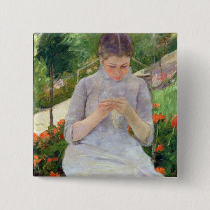 Young Woman Sewing in the garden, c.1880-82 15 Cm Square Badge