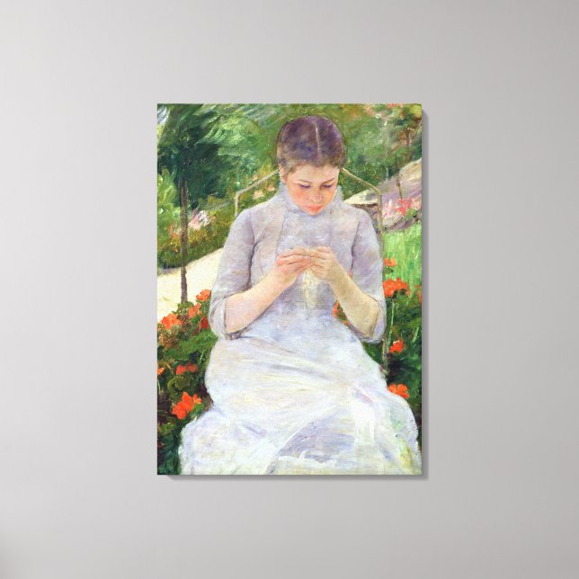Young Woman Sewing in the garden, c.1880-82 Canvas Print (Front)