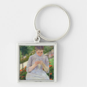 Young Woman Sewing in the garden, c.1880-82 Key Ring