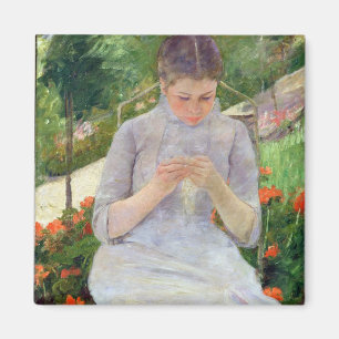 Young Woman Sewing in the garden, c.1880-82 Magnet