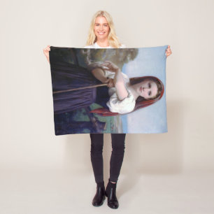 Young Woman Shepherdess, Bouguereau Fleece Blanket