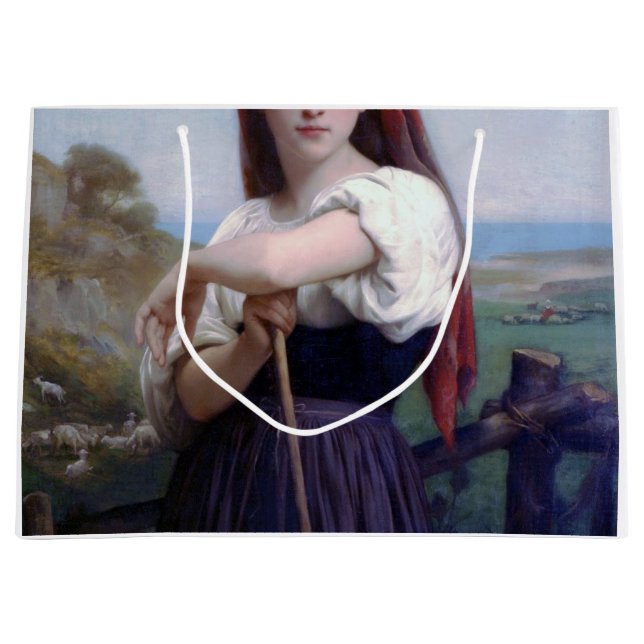 Young Woman Shepherdess, Bouguereau Large Gift Bag (Front)