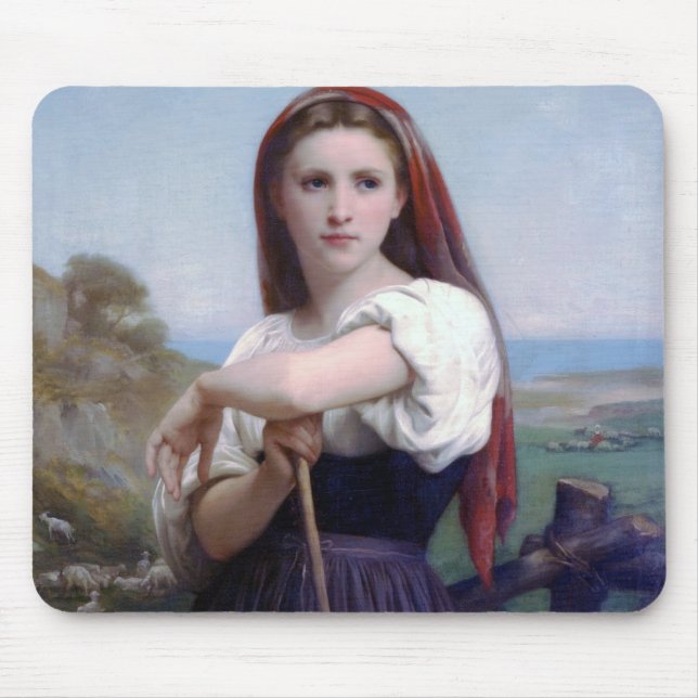 Young Woman Shepherdess, Bouguereau Mouse Mat (Front)