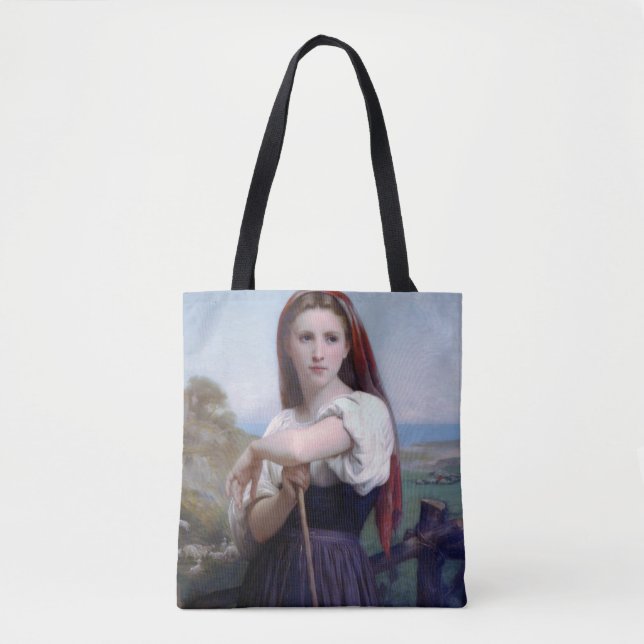 Young Woman Shepherdess, Bouguereau Tote Bag (Front)