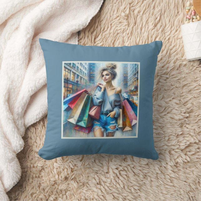 Young Woman Shopping In The Big City Cushion (Blanket)