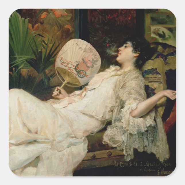 Young Woman Smoking, 1894 Square Sticker (Front)