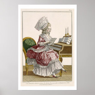 Young Woman Studying Music at her Harpsichord, pla Poster