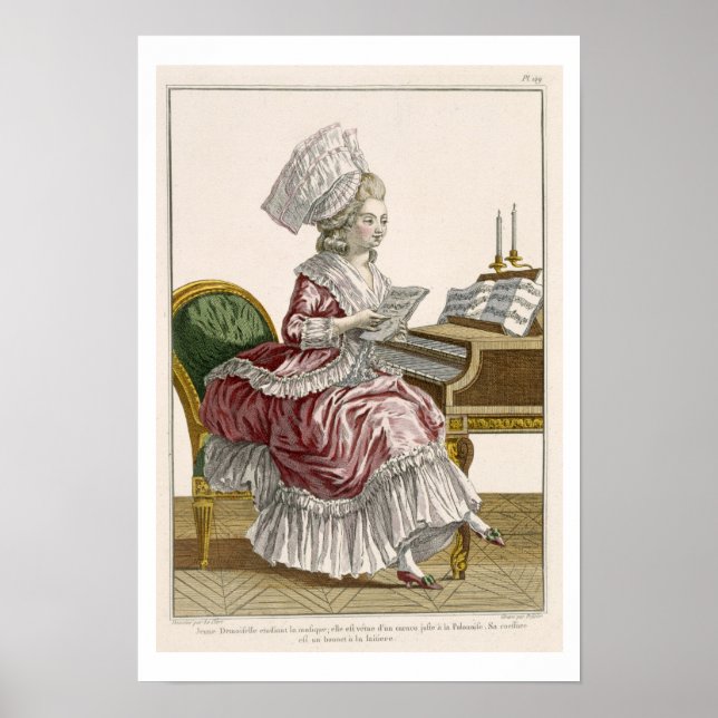 Young Woman Studying Music at her Harpsichord, pla Poster (Front)