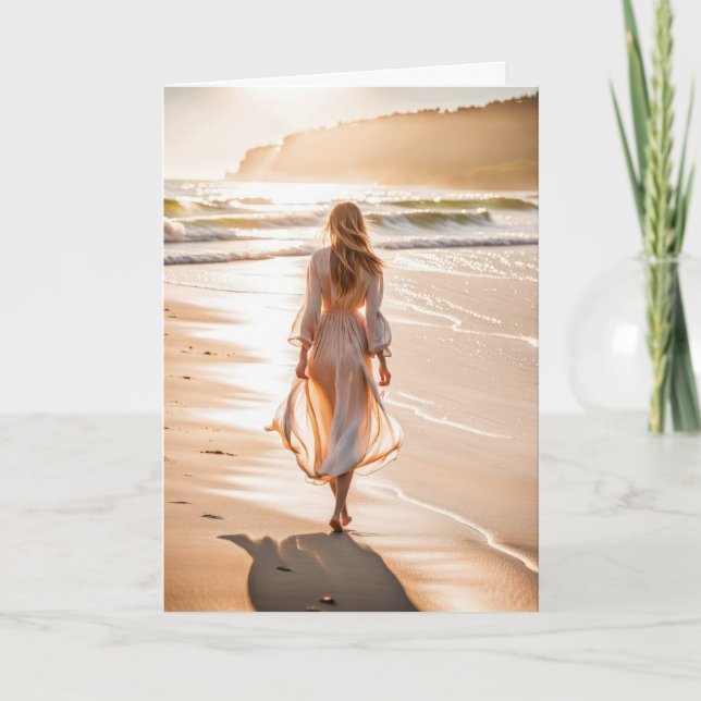 Young Woman Walking the Beach Card (Front)