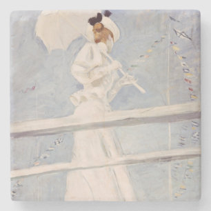 Young Woman with a Parasol on a Jetty Stone Coaster