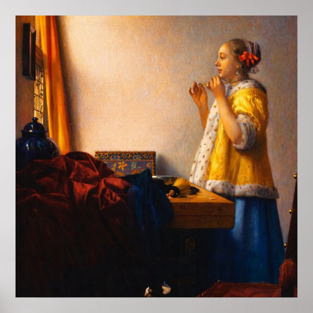 Young Woman with a Pearl Necklace by Vermeer Poster (Front)