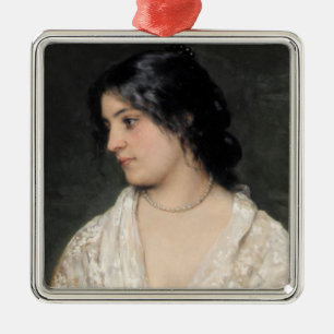 Young Woman with a Pearl Necklace Metal Tree Decoration