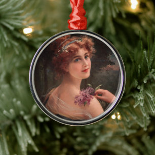 Young Woman with a Sprig of Lilac Metal Tree Decoration