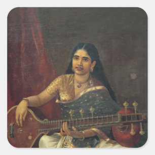 Young Woman with a Veena Square Sticker