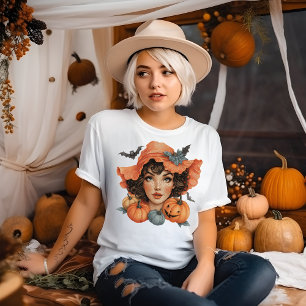 Young Woman with Bats and Pumpkins T-Shirt